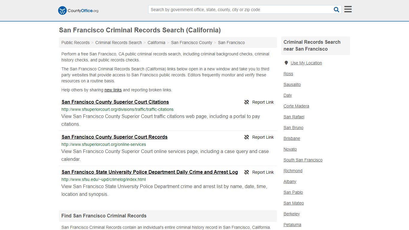 San Francisco Criminal Records Search (California) - County Office