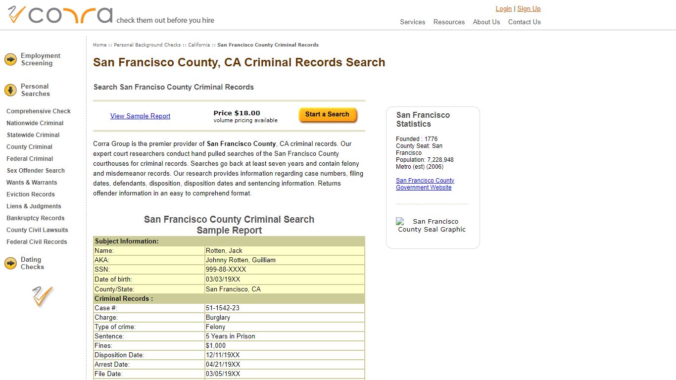 San Francisco County, CA Criminal Records Search - Corra Group